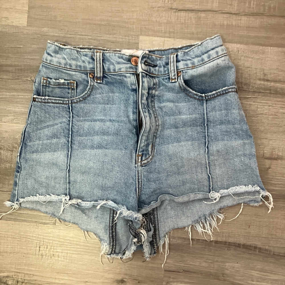 REVICE High Waist Frayed Denim Shorts
